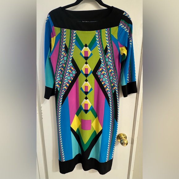 SOHO Apparel Bold Boatneck Stretch Shift Dress - Picture 2 of 4